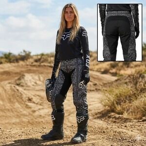 Fox Racing Switch Pant Women 13/14 Bandana Black White Convertible Motocross NWT